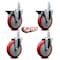 Service Caster 5'' Red Polyurethane Wheel Swivel 7/8'' Square Stem Caster Set 2 Brakes, 4PK SCC-SQ20S514-PPUB-RED-PLB-78-2-S-2 - alternate 3